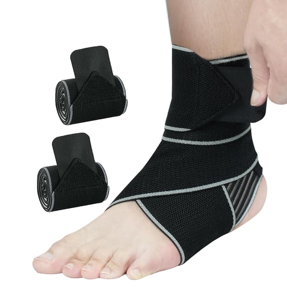 Ankle Brace for Men & Women (2-Pack) - Adjustable Support Foot Wrap with Anti-Slip Design, Ankle Compression Sleeve for Achilles Tendonitis, Plantar Fasciitis, Sprains & Sports Injuries(Black)