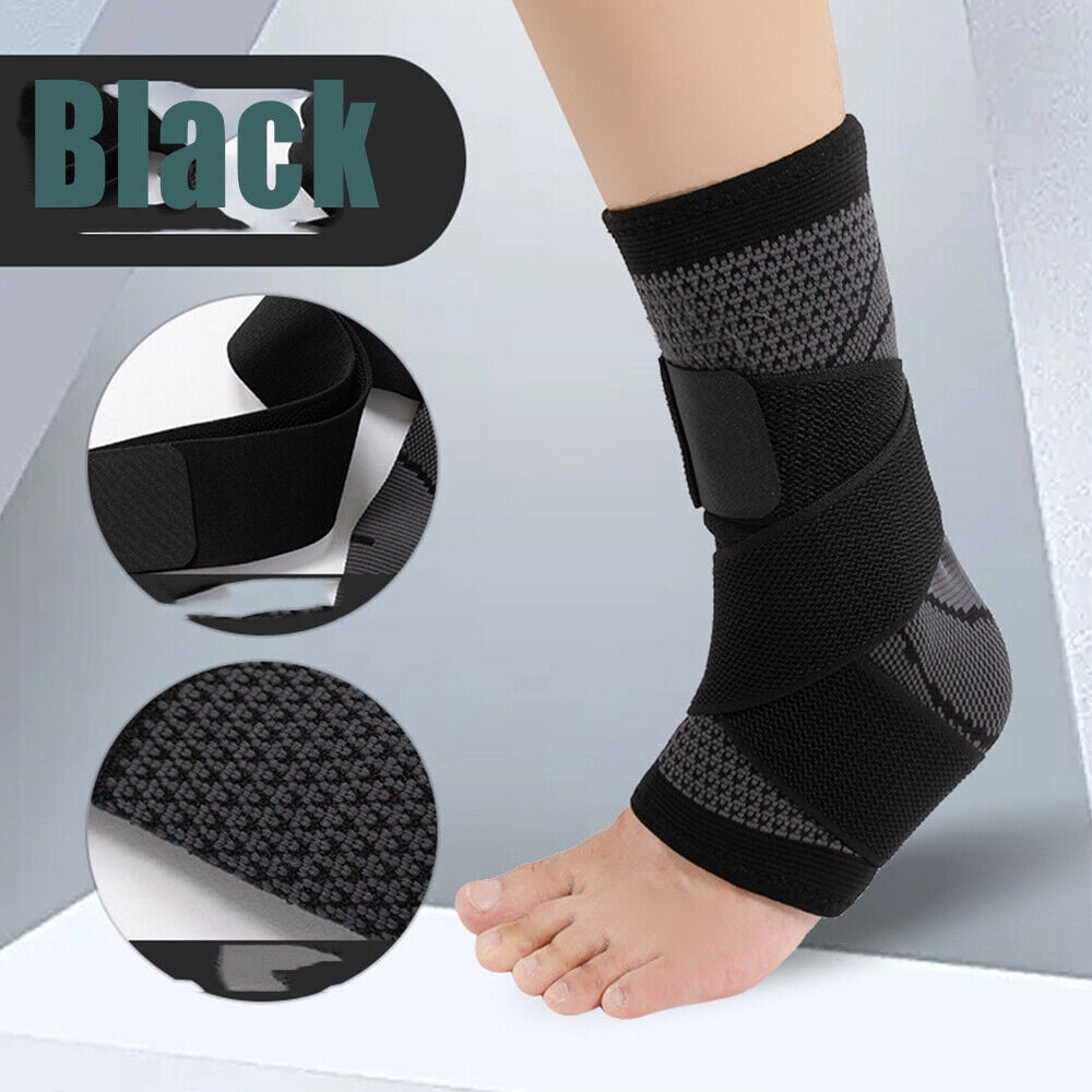 Ankle Brace Support Compression Sleeve Foot Tendon Plantar Fasciitis Pain Relief Black XL-size