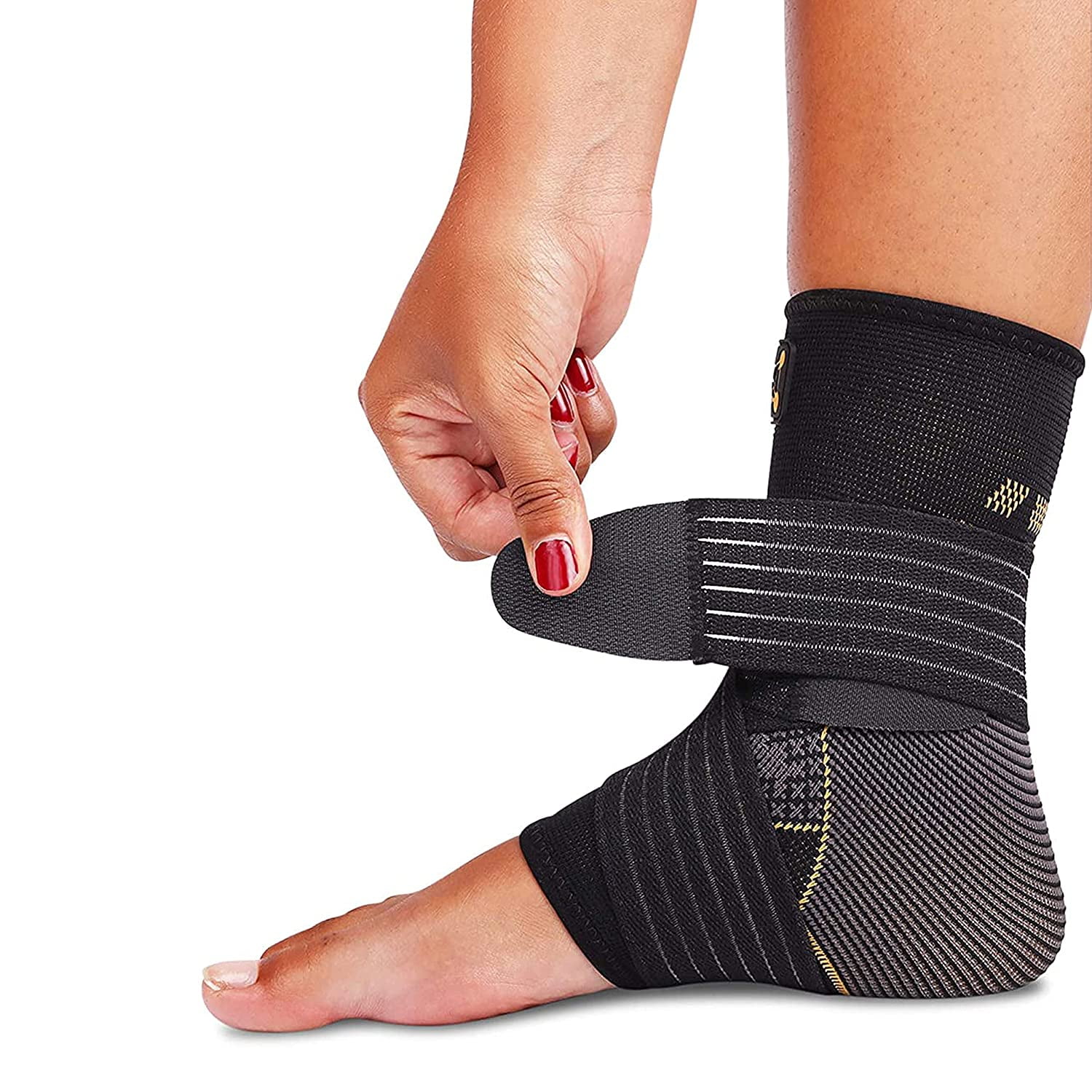 Ankle Brace for Women and Men - Adjustable Strap for Arch Support - Plantar Fasciitis Brace for Sprained Ankle Achilles Tendonitis Pain and Injured Foot - Breathable Copper