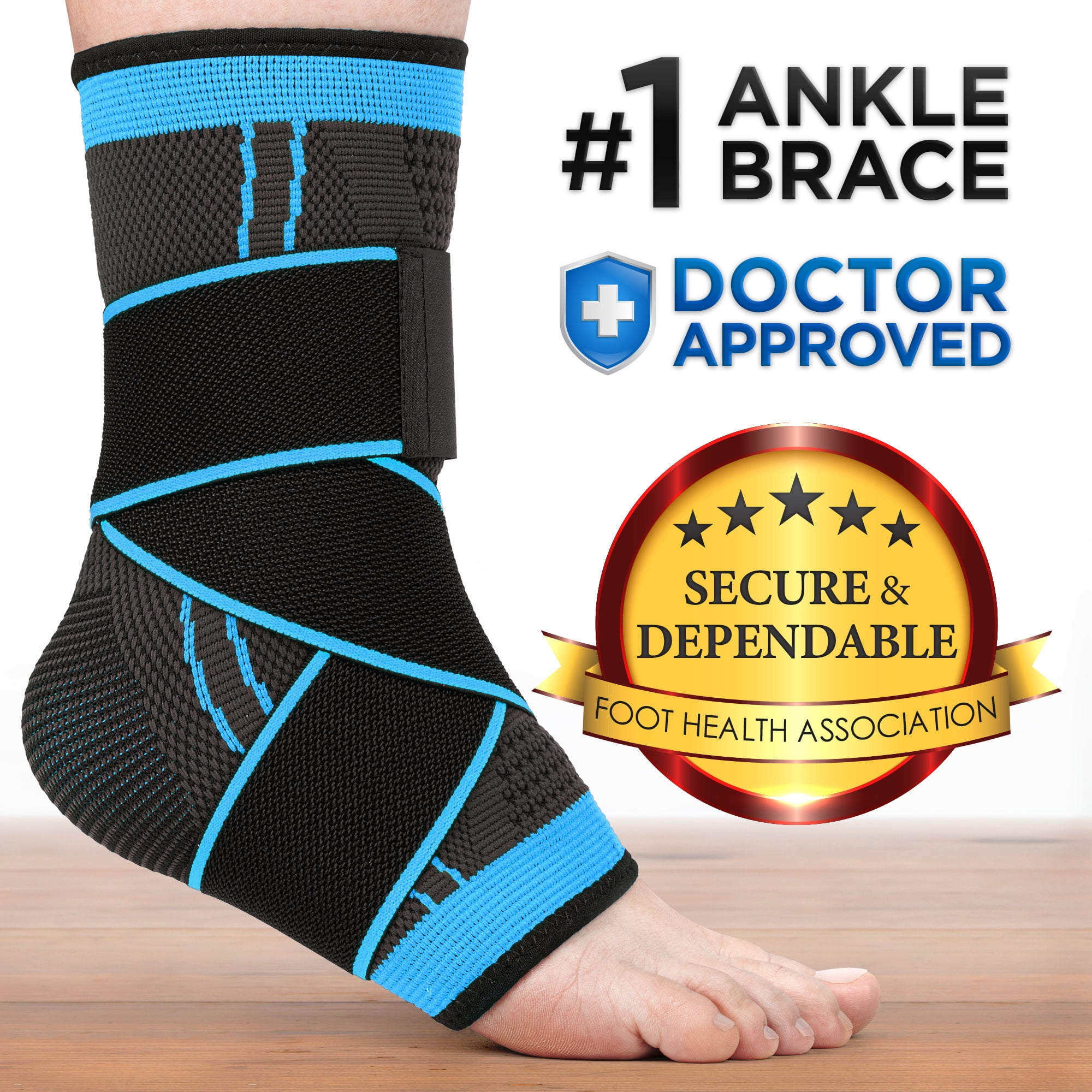 Ankle Brace for Plantar Fasciitis, Sprain, Achilles & Tendonitis (Black/Blue), Foot Wrap for Men & Women by Mata1