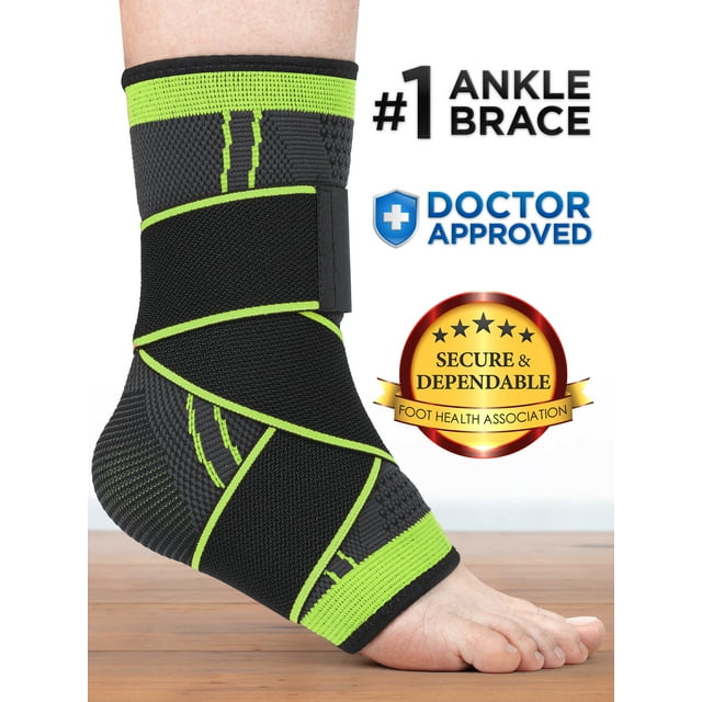 Mata1 Ankle Brace for Plantar Fasciitis, Achilles, Sprain, Men & Women Foot Wrap (Black/Green