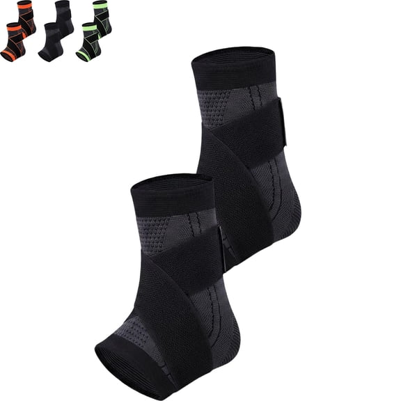 Ankle Brace with Adjustable Dual-Strap Compression, Copper-Infused Breathable Material, Arch Support, 2-Pack, for Sports & Daily Activity