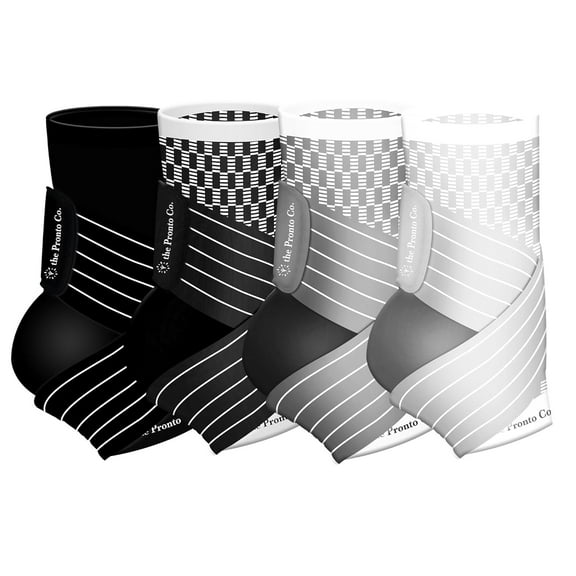 Ankle Brace with adjustable strap, for Plantar Fasciitis, Sprained Ankle, Support, Ankle Compression Sleeve (Pack of 4) (BLK/WHT/SLVR)