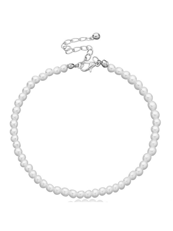 Ankle Bracelet Faux Pearl, Vintage Bead Anklet, Elegant Beach Foot Jewelry