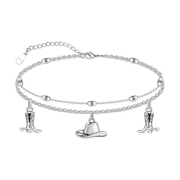 Ankle Bracelet for Women 925 Sterling Silver Cowboy Hat Anklet Dainty Layered Hat Anklet Bracelet Boot Anklets Bracelet Adjustable Foot Anklets Jewelry