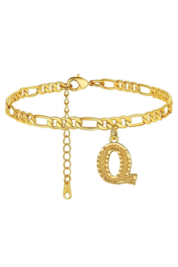 Ankle Bracelet for Women Initial Anklet, Cuban Link Gold Plated Anklets Bracelet, Custom Name A-Z Initial,20-27CM Adjustable,Personalized Retro Ankle Bracelet Mother's Day Gift