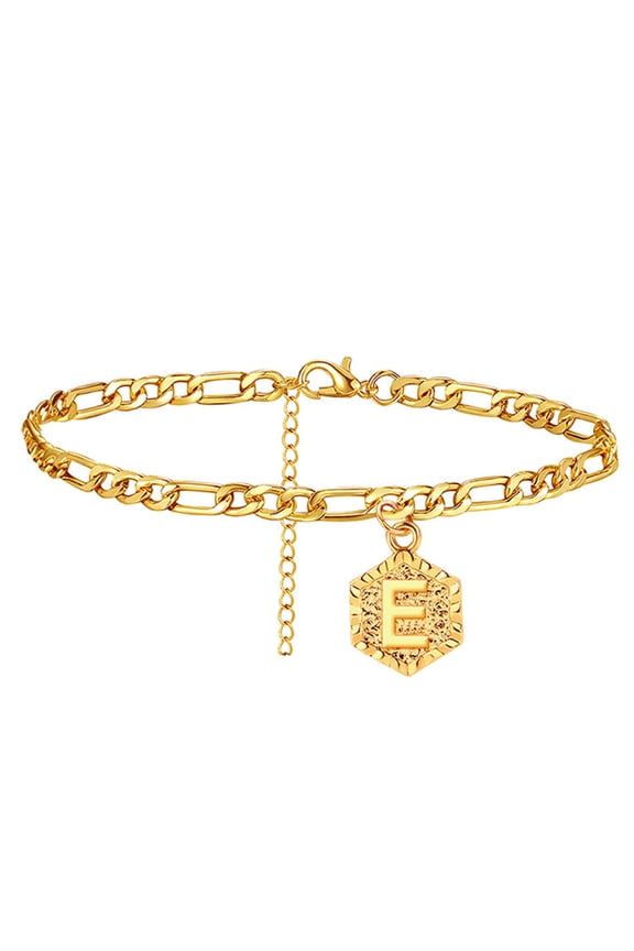 Ankle Bracelet for Women Initial Anklet, Cuban Link Gold Plated Anklets Bracelet, Custom Name A-Z Initial,20-27CM Adjustable,Personalized Retro Ankle Bracelet Mother's Day Gift