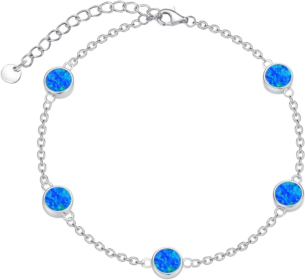 Ankle Bracelet for Women 925 Sterling Silver Natural Stone Bracelet Anklet Summer Beach Jewelry Birthday Gifts for Mom