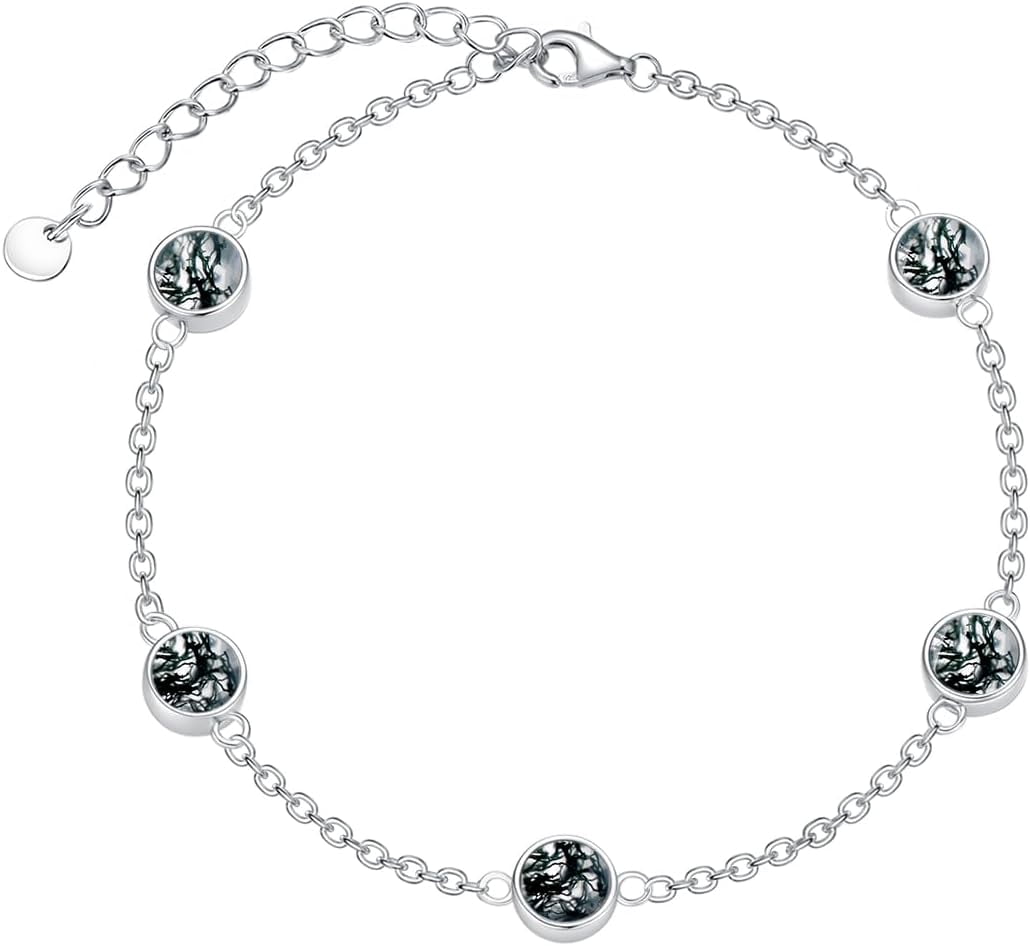 Ankle Bracelet for Women 925 Sterling Silver Natural Stone Bracelet Anklet Summer Beach Jewelry Birthday Gifts for Mom
