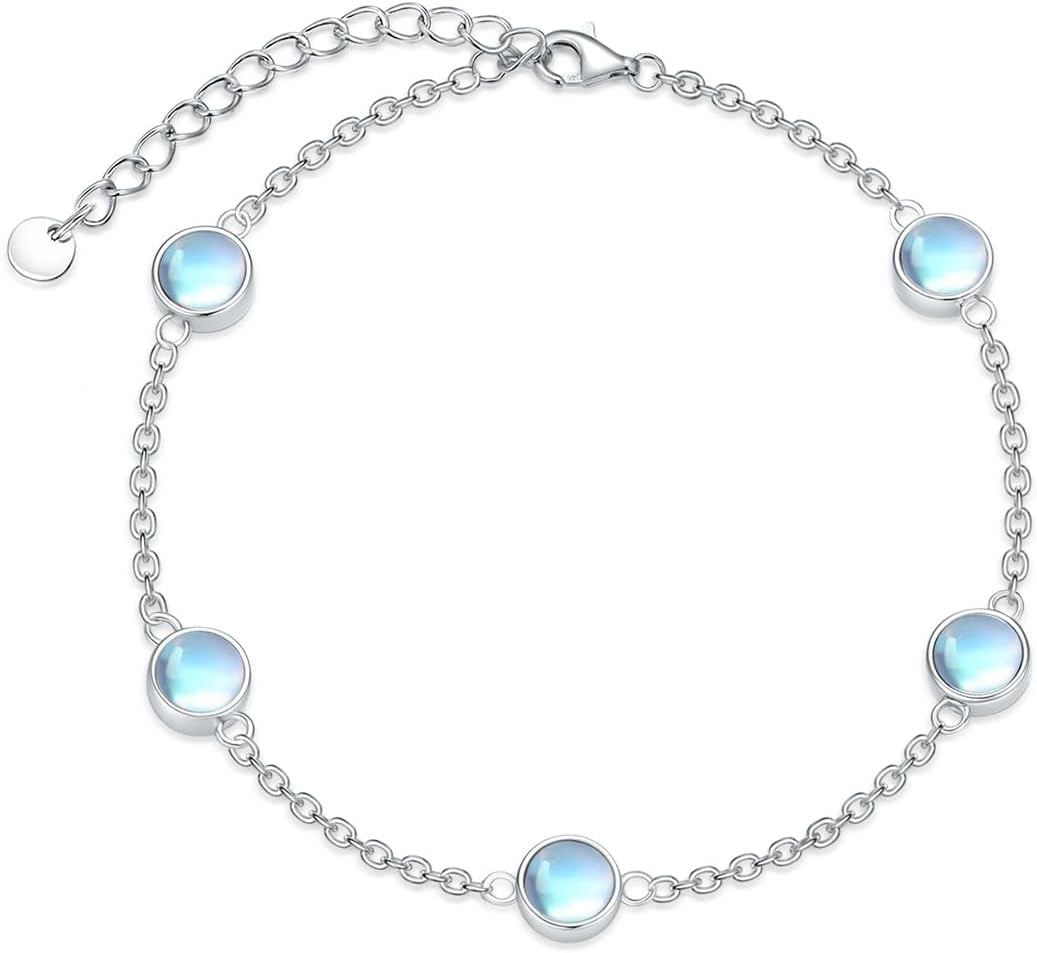 Ankle Bracelet for Women 925 Sterling Silver Natural Stone Bracelet Anklet Summer Beach Jewelry Birthday Gifts for Mom