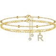 Ankle Bracelets For Women, 14K Gold Plated Dainty Layered Chain Cz