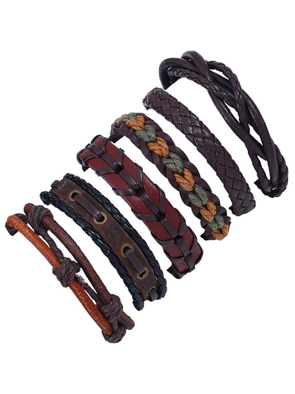 Ankle Bracelets For Women Bracelet Leather Bracelet Braided Jewelry Multi-Layer Hand-Woven Vintage Bracelets Black