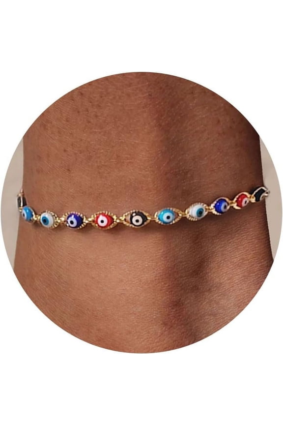 Ankle Bracelets for Women - 14K Gold Plated Dainty Anklets for Women Waterproof Gold Evil Eye Anklet Layered Cuban Link Anklets Flat Mariner Anklet for Women Gold Jewelry