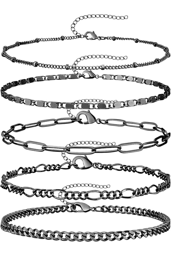 Ankle Bracelets for Women, 14k Gold Jewelry Set Waterproof Layered Cuban Figaro Link Chain Anklets Set Gold Anklets Summer Boho Beach Jewelry Gift Adjustable Size