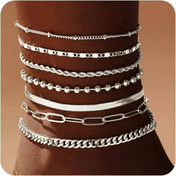 Ankle Bracelets for Women, 14k Gold Jewelry Set Waterproof Layered Cuban Figaro Link Chain Anklets Set Gold Anklets Summer Boho Beach Jewelry Gift Adjustable Size
