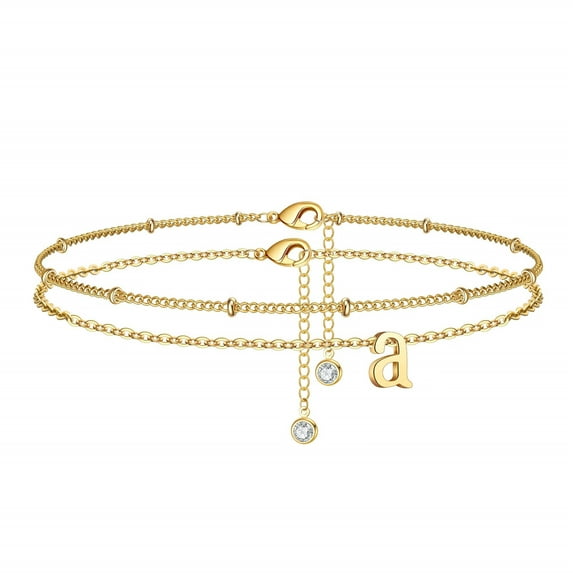 Ankle Bracelets for Women, 14k Gold Filled Layered Initial Anklet for Women Dainty Alphabet Letter Charm Beach Ankle Bracelets for Women