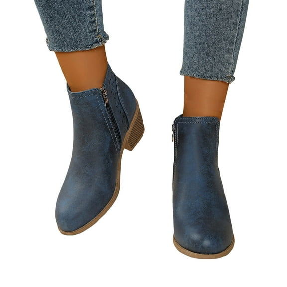 Ankle Cowboy Boots for Women Cowgirl Western Short Booties Round Toe Casual Country Slip on Dress Shoes
