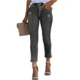 thumbnail image 1 of Ankle Denim Pants with Pockets Travel Cropped Pants Cowgirl Outfits Trendy Stretchy Baggy Jean High Waisted Straight Leg Jeans Y2k Frayed Raw Hem Ripped Distressed Jean Boyfriend Jeans for Women, 1 of 4