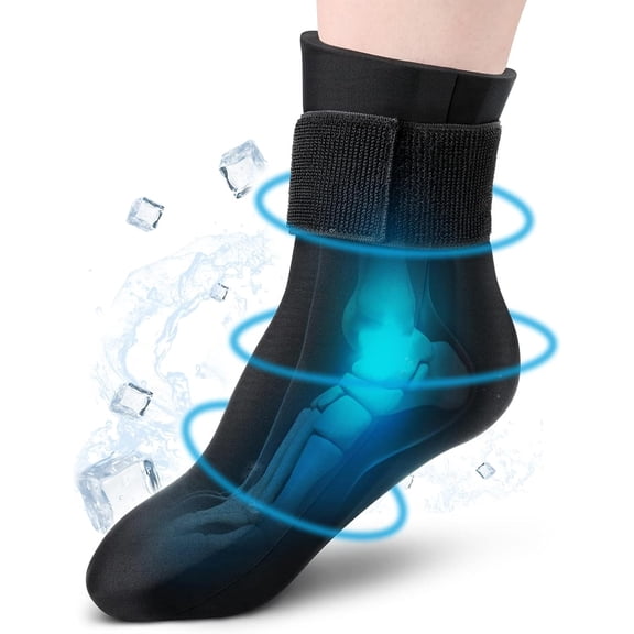 Ankle Foot Ice Pack Wrap for Injuries, Reusable Gel Cold Therapy Sock with Hot & Cold Therapy, Instant Pain Relief for Achilles Tendonitis, Plantar Fasciitis, Foot Heel (Pack of 1)