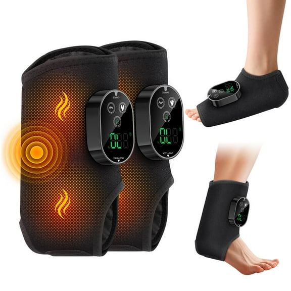 Ankle Heating Pad, Cordless Ankle Massager with Heat, USB Rechargeable Heated Brace Wrap, Foot Warmer, 6 Heat Levels, 3 Vibration Modes, Adjustable Timer, Black 2PCS