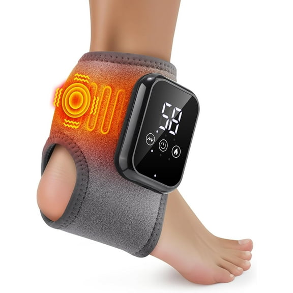 Ankle Heating Pad with Massage, Heated Ankle Massager for Relief, Heating Pad for Ankle and Foot with 2000mAh Rechargeable, Thermal Wrap for Achilles Tendon