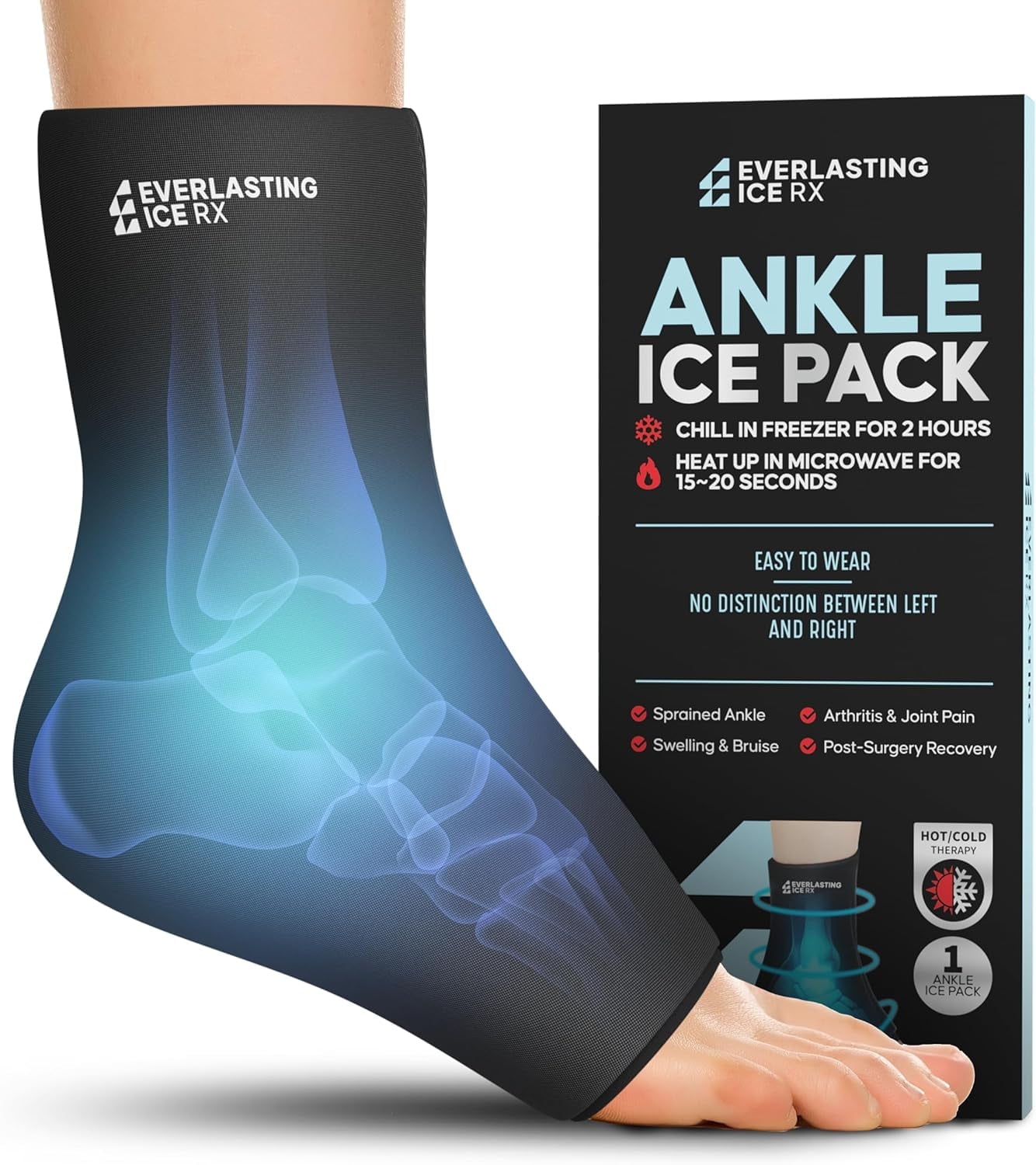 Everlasting Ice RX Reusable Ankle Ice Pack Wrap for Foot Pain and ...