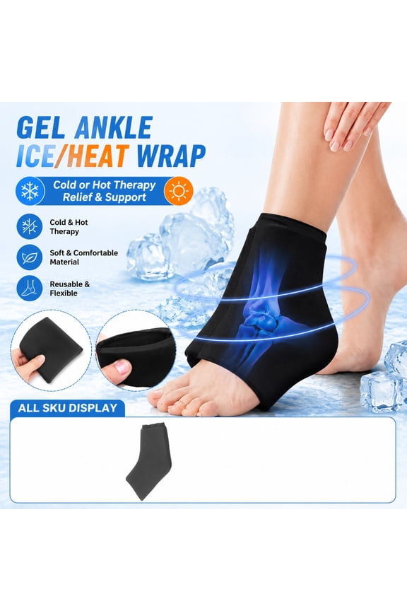 Ankle Ice Pack Wrap, Reusable Gel Ice Pack for Foot and Ankle, Hot Cold for Foot Pain Relief, 6 X 4.5 Inch Ice Boot for Swelling and Injury Recovery, Single Pack