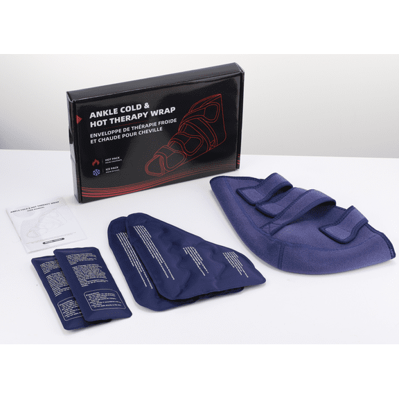 Ankle Ice Pack Wrap for Swelling, Reusable 4 Gel Ice Packs for Ankle Injuries, Hot Cold Compress Therapy for Achilles Tendonitis, Plantar Fasciitis, Sprains,1PC Blue XL