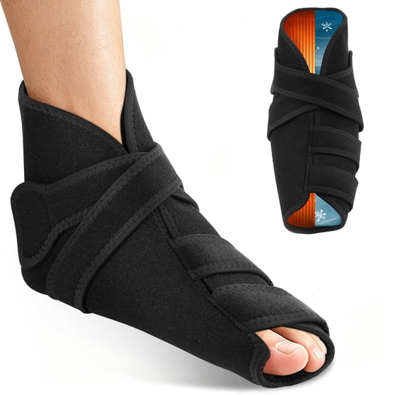 Ankle Ice Pack Wrap with 4 Reusable Cold Packs, Full Coverage Hot and Cold Therapy Ankle and Foot Ice Wrap with 4 Adjustable Straps, Black