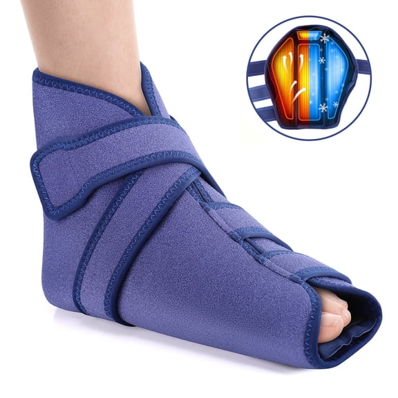 Ankle Ice Pack Wrap with 4 Reusable Cold Packs, Full Coverage Hot and Cold Therapy Ankle and Foot Ice Wrap with 4 Adjustable Straps, Blue