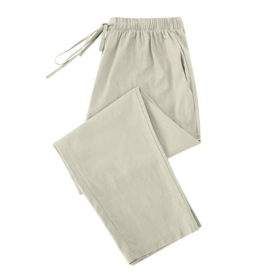 Ankle Length Pants for Women Cotton Linen Casual 2025 Straight Wide Leg Loose Drawstring Elastic Waist Cropped Trouser