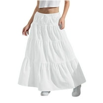 Ankle-Length Skirts for Girls Elastic Waist Drawstring Skirts Tiered Pleated Skirts Summer Solid Color Long Skirts