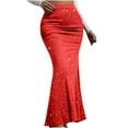thumbnail image 1 of Ankle-Length Skirts for Women Fishtail Sequined Skirt Elastic Waist Maxi Skirts Slim Solid Color Long Skirt, 1 of 6