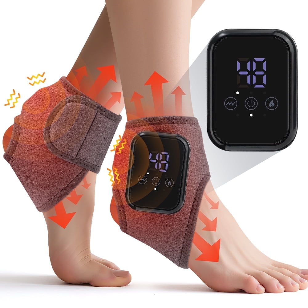 Ankle Massager with Heat, Heated Foot Brace Wrap, Foot Massager with 3 Heat & 3 Vibration Levels, 15min Auto Shut Off, Adjustable Strap for Ankle Relaxation, 2pcs