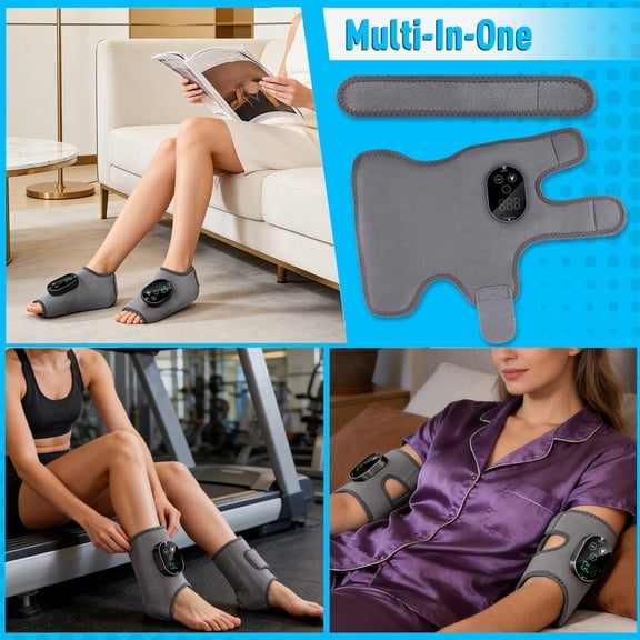 Ankle Massager, Upgraded Gray Single Ankle Massager With Digital Display, Adjustable Strap, Rechargeable With Charging Cable And English Manual - For Home, Office, Travel Use