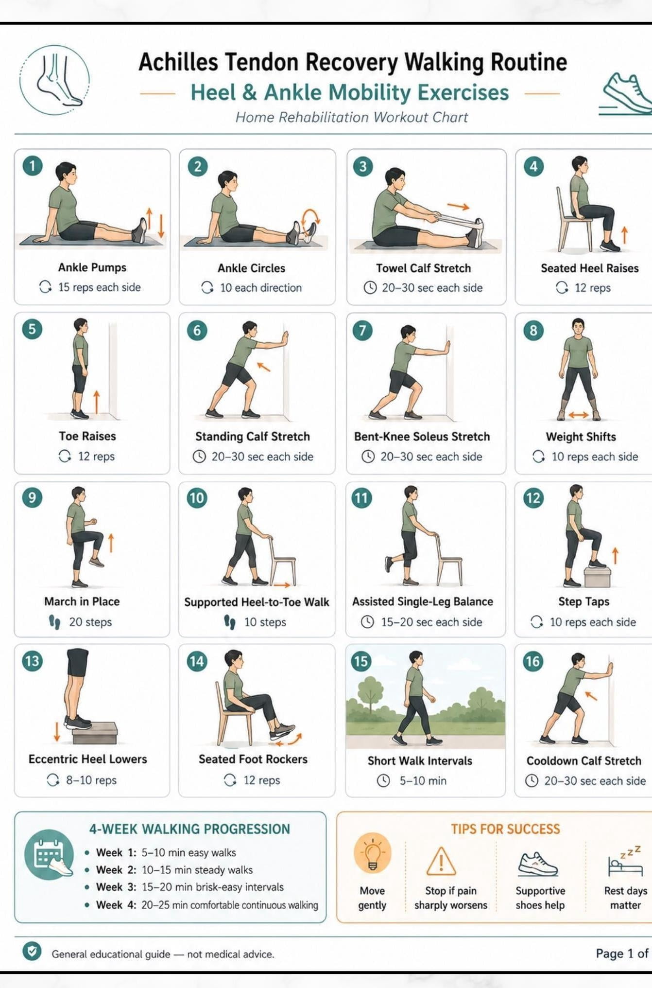 Ankle Mobility Poster Achilles Tendon Exercise Chart poster, Helpful ...