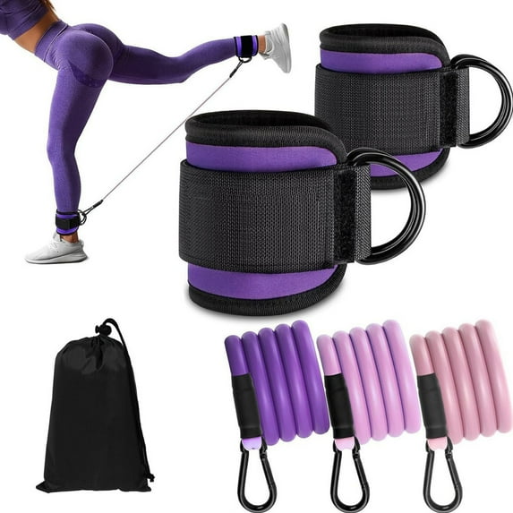 Ankle Resistance Bands with Cuffs for Women & Men - 3-Level Adjustable Leg & Glute Workout Equipment, Portable Home Gym Exercise Bands for Kickbacks, Hip Thrusts, Yoga, Strength Training(Purple)