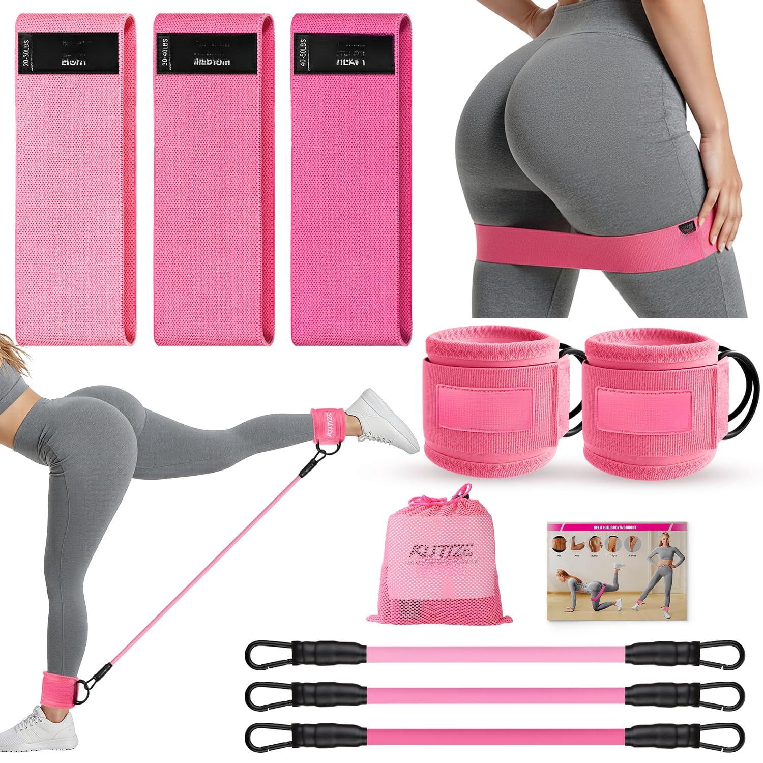 Ankle Resistance Bands With Cuffs & Fabric Set - Glutes Workout Equipment For Women Men  Home Gym Heavy Exercise Yoga Strength Rehab Pilates