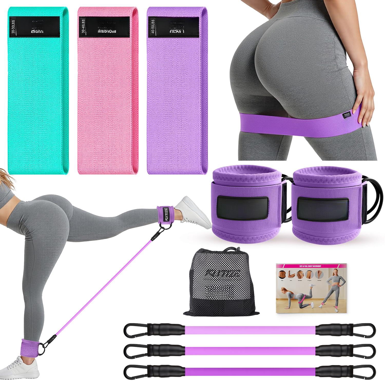 Ankle Resistance Bands With Cuffs & Fabric Set - Glutes Workout Equipment For Women Men  Home Gym Heavy Exercise Yoga Strength Rehab Pilates