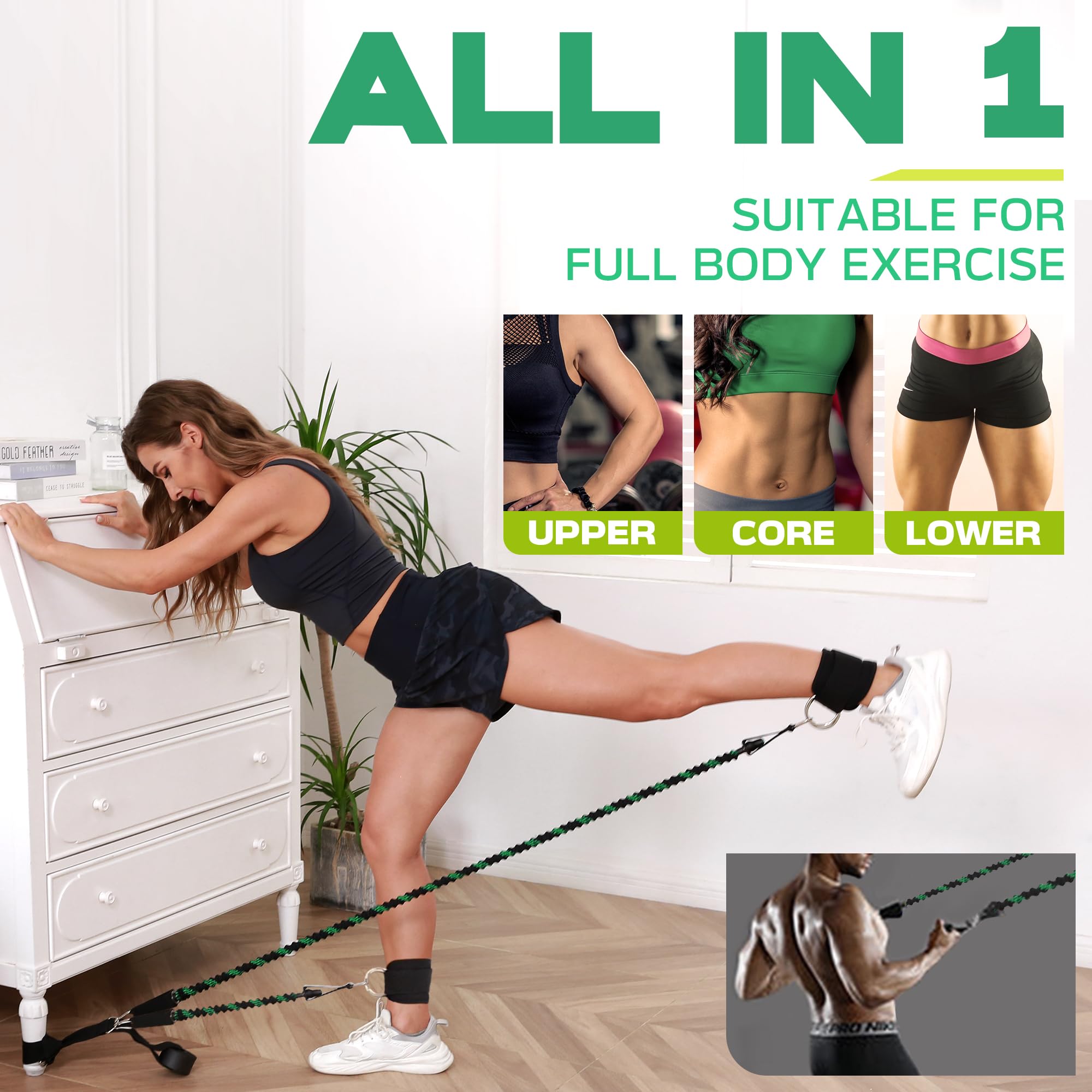 Ankle Resistance Bands with Cuffs, Glute Kickback Ankle Strap Set for