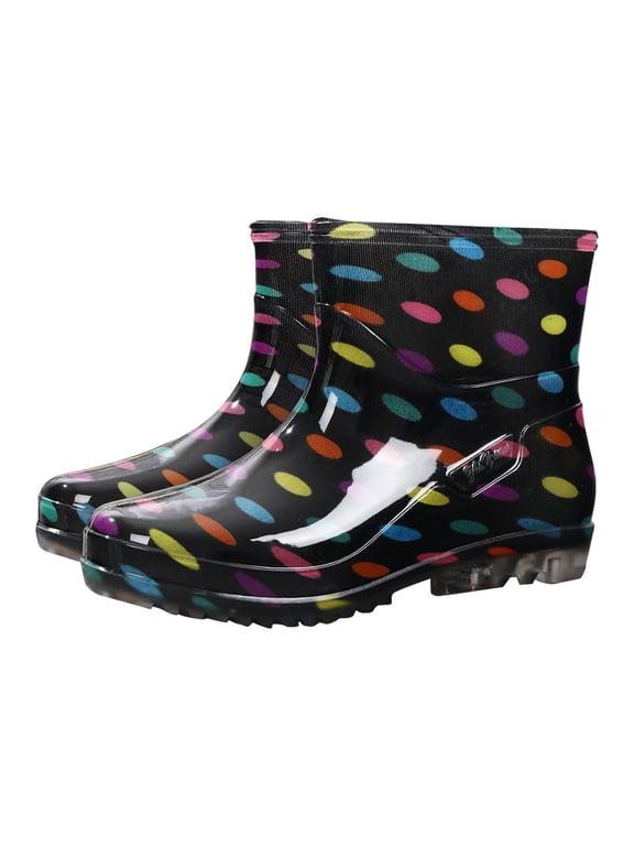 Ankle Rubber Rain Boots adult rain boots Waterproof Lightweight Anti-Slip Lug Sole Wide Opening Pull Tab Comfortable Short Booties for Women Yard Work Outdoor Chores Walking Wet Grass Muddy Pathways
