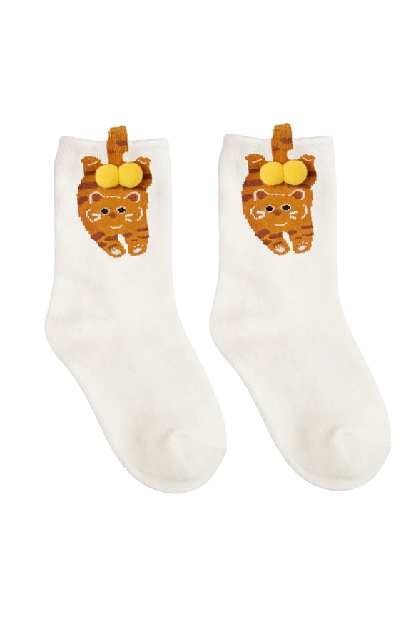 Ankle Running Socks for Women Cute Cartoon Cat Crew With 3D Pom Poms Novelty Funny Soft Comfy Ankle for Girls Daily Wear