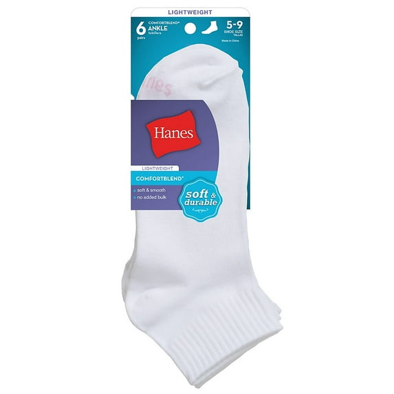 Women's ComfortBlend Lightweight Ankle Socks - Extended Sizes - 6 Pair