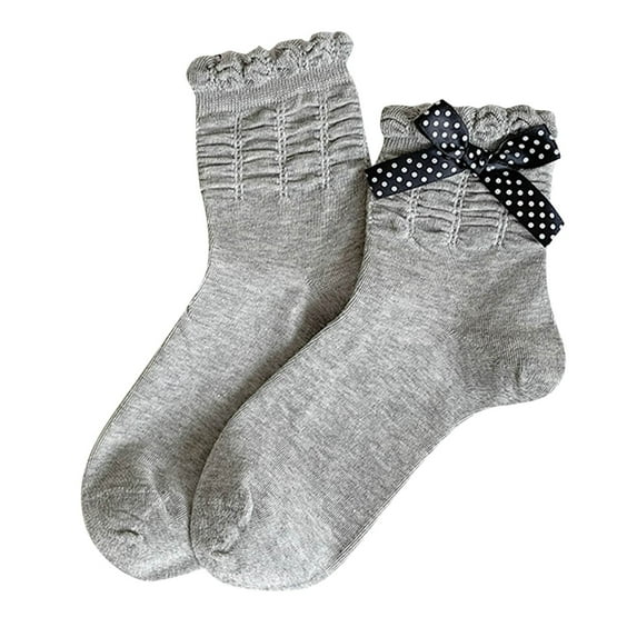 Ankle Socks - Women Socks Bow Crew Socks Lolita Dress Breathable Soft Girls Socks, Socks for Women,Color: Grey Size: One Size