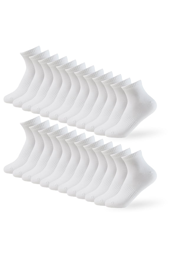 Ankle Socks for Men Low Cut Women Socks 80% Cotton No Show Sock Size 5-9 White, 12 Pack