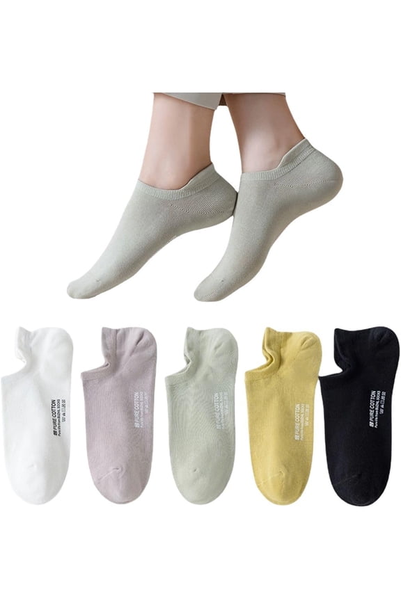 Ankle Socks for Women Pure Cotton No Show Socks Womens with Heel Tab Color Low Cut Soft 5 Pairs 4-8.5