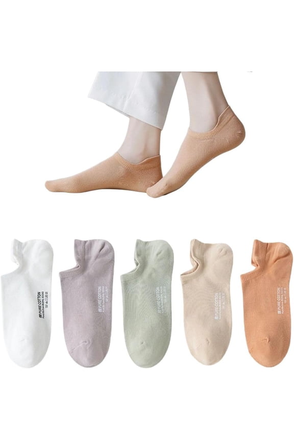 Ankle Socks for Women Pure Cotton No Show Socks Womens with Heel Tab Color Low Cut Soft 5 Pairs 4-8.5