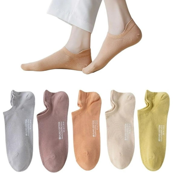 Ankle Socks for Women Pure Cotton No Show Socks Womens with Heel Tab Color Low Cut Soft 5 Pairs 4-8.5