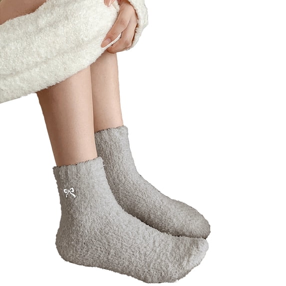 Ankle Socks for Women Thick Coral Fleece Fleece Lined Warmth In Autumn Winter Plush With Bow Knot Sleep Socks