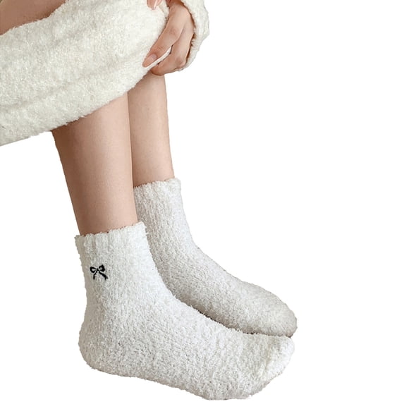 Ankle Socks for Women Thick Coral Fleece Fleece Lined Warmth In Autumn Winter Plush With Bow Knot Sleep Socks